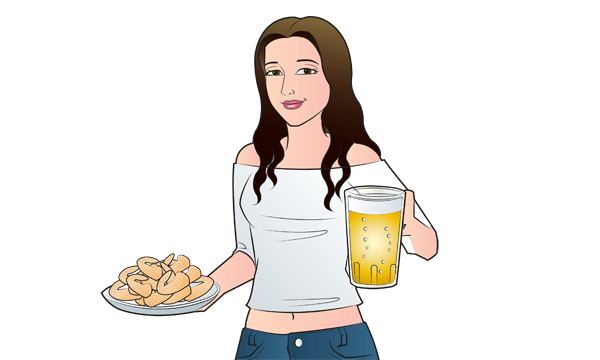 waitress with wings and beer getting her number through text flirting