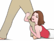 woman holding onto man's leg trying to get him back