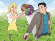 Grape harvesting couple in vineyards