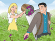 Grape harvesting couple in vineyards