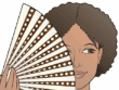 woman with fan over her face trying to play a player